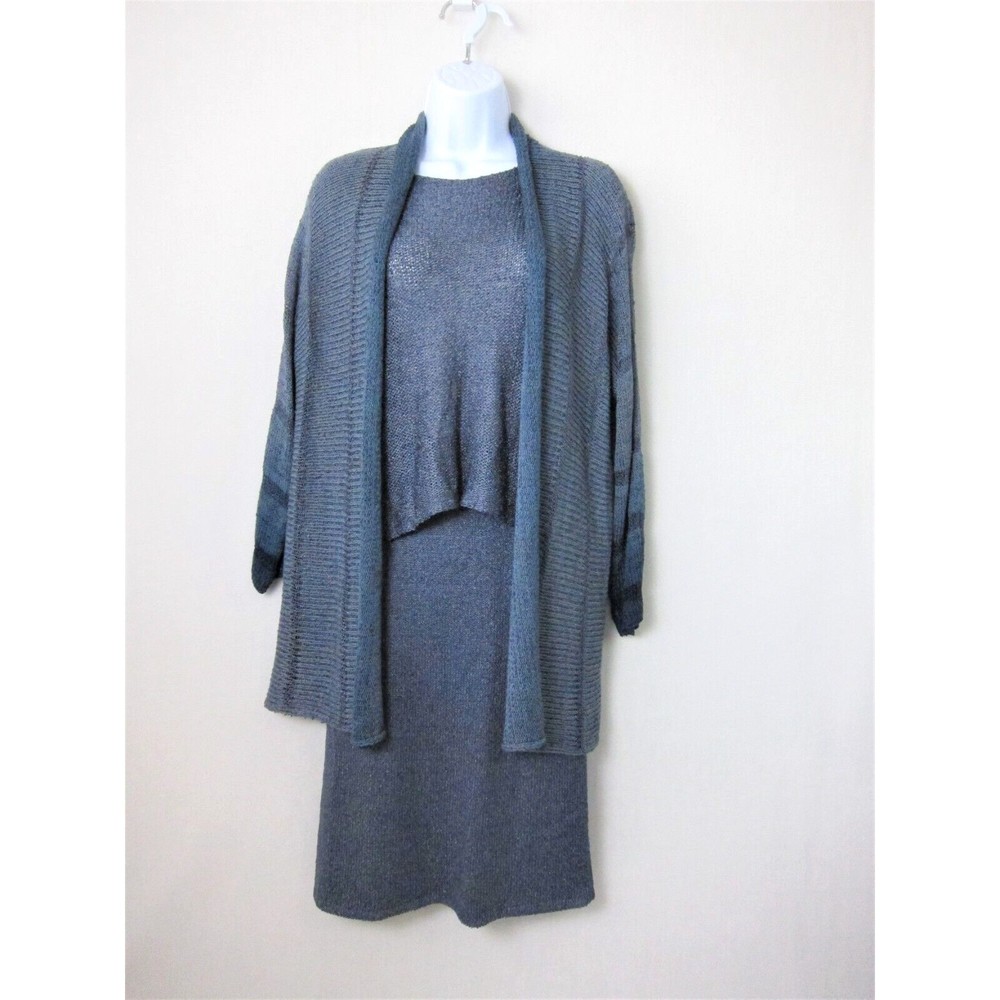 Younger Knits Set Skirt/Cardigan/Long Sleeve Top Blue Gray Knit Size S/XS